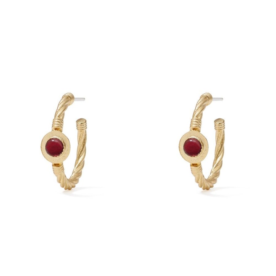 The Metropolitan Museum of Art Garnet Cabochon Twisted Hoop Earrings | Earrings