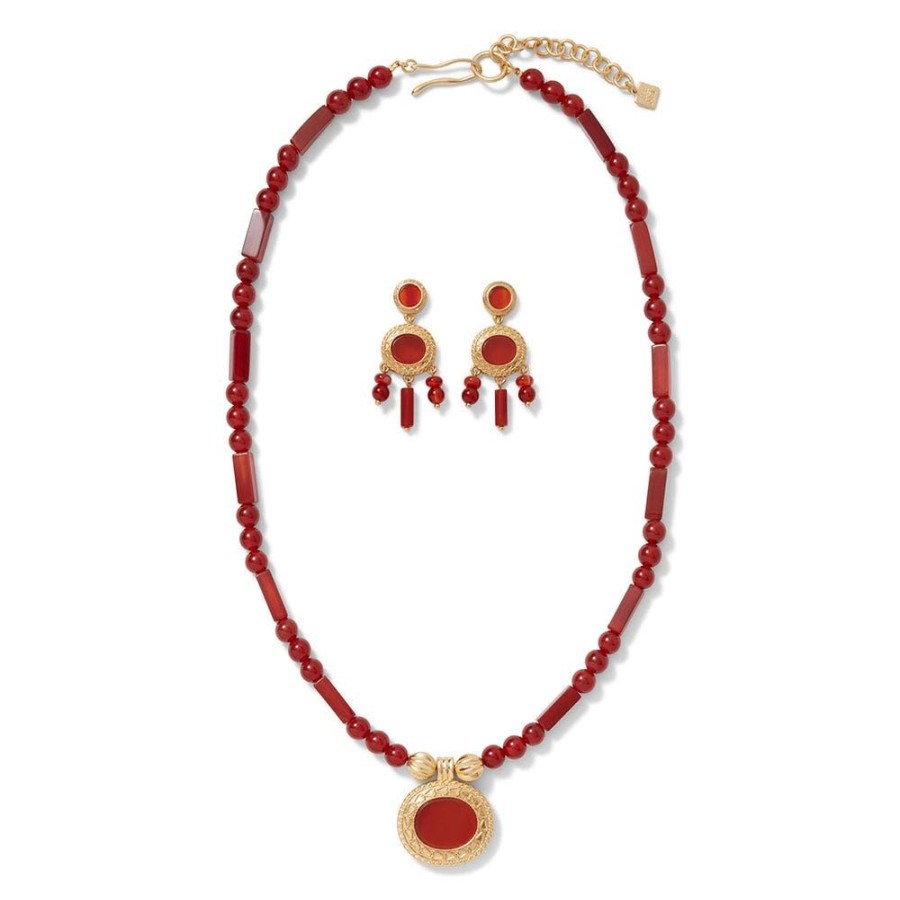 The Metropolitan Museum of Art Classical Carnelian Pendant Necklace And Chandelier Earrings Set | Jewelry Sets