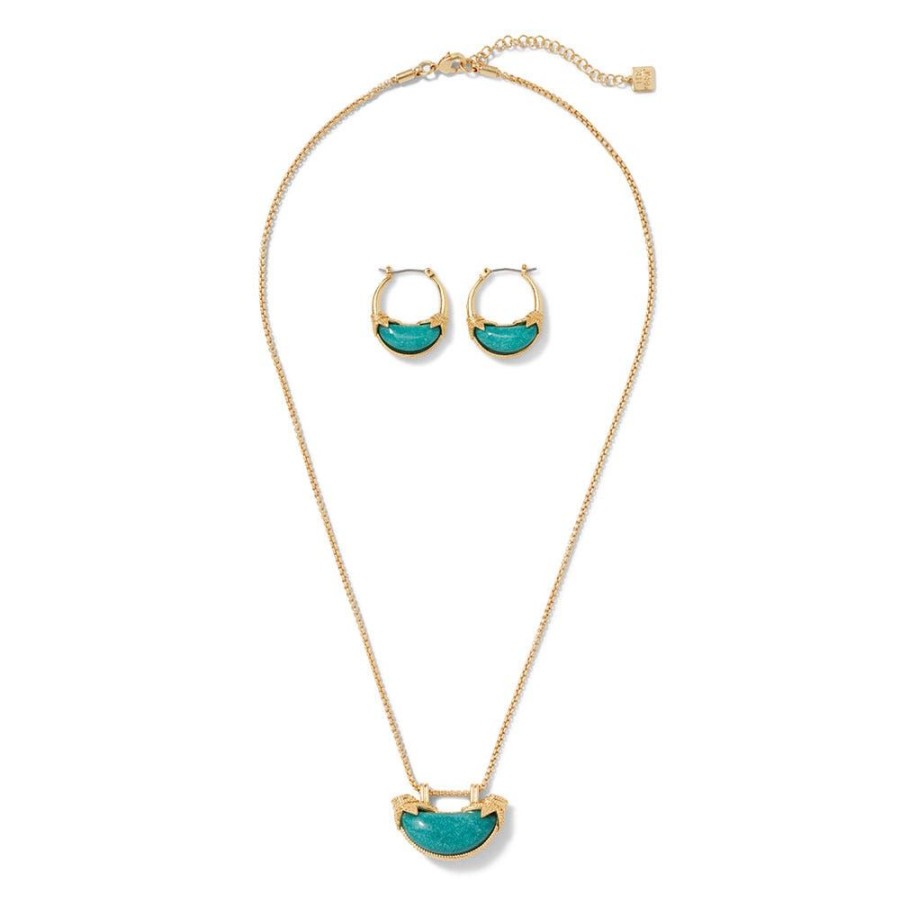 The Metropolitan Museum of Art Cypriot Jade Crescent Pendant Necklace And Hoop Earrings Set | Jewelry Sets