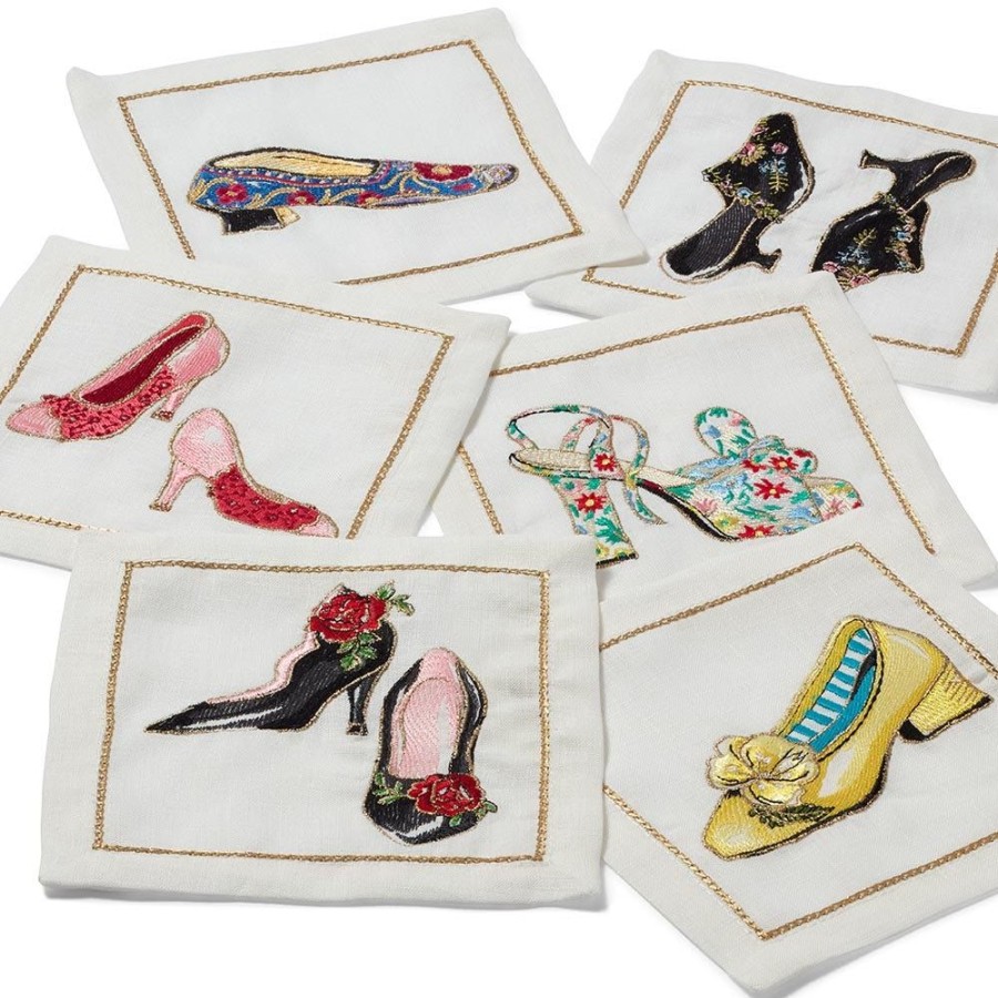 The Metropolitan Museum of Art Kim Seybert Embroidered Shoes Linen Cocktail Napkin Set | Tableware