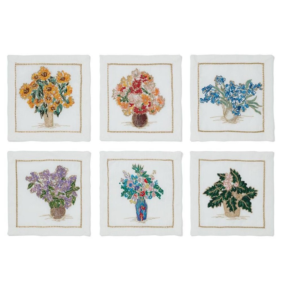 The Metropolitan Museum of Art Kim Seybert Embroidered Bouquets Linen Cocktail Napkin Set | Tableware