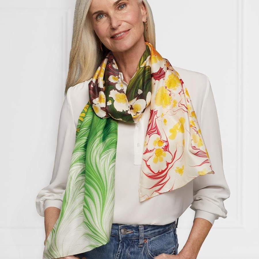 The Metropolitan Museum of Art Daisy Garden Marbled Paper Oblong Silk Scarf | Scarves & Wraps