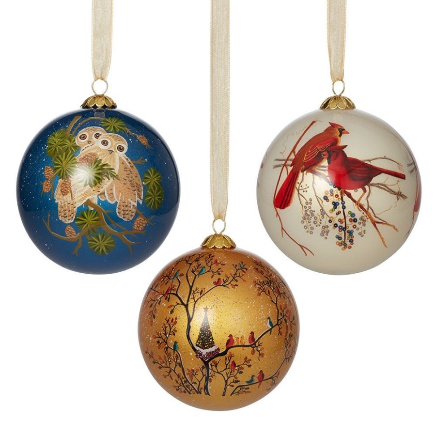 The Metropolitan Museum of Art Winter Birds Hand-Painted Glass Ornament Set | Ornaments